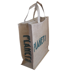 The Hessian Jute Fabric Burlap Shopping Bag With Flat Self Handles And Customized Imprints.